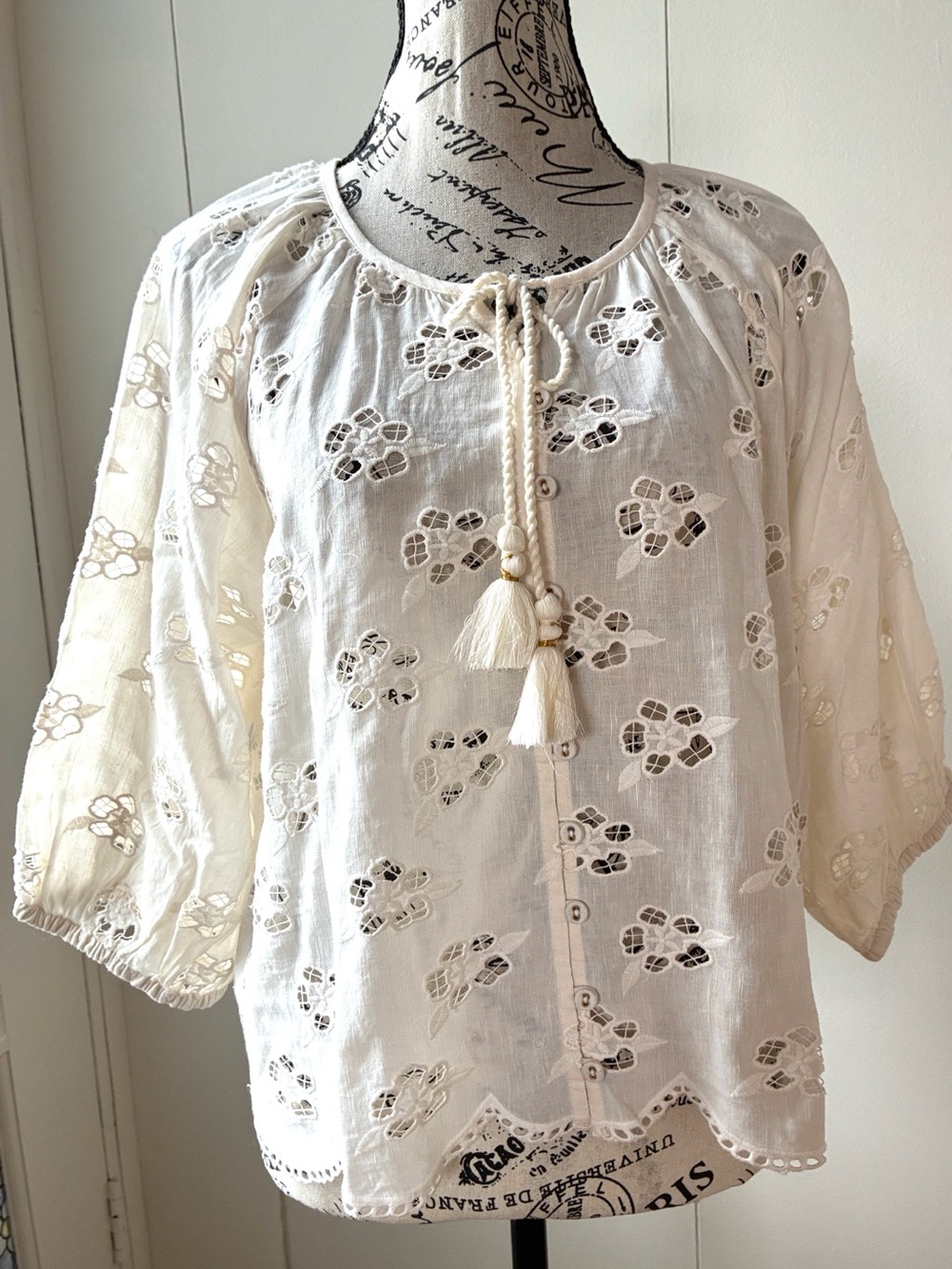 NWT Spell Organic Cotton Love Note Broderie Blouse in Star White size Large - Picture 6 of 14